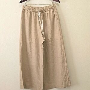 Max Studio London Womens Pull On Elastic Waist Beige Wide Leg Linen Pants L NWT